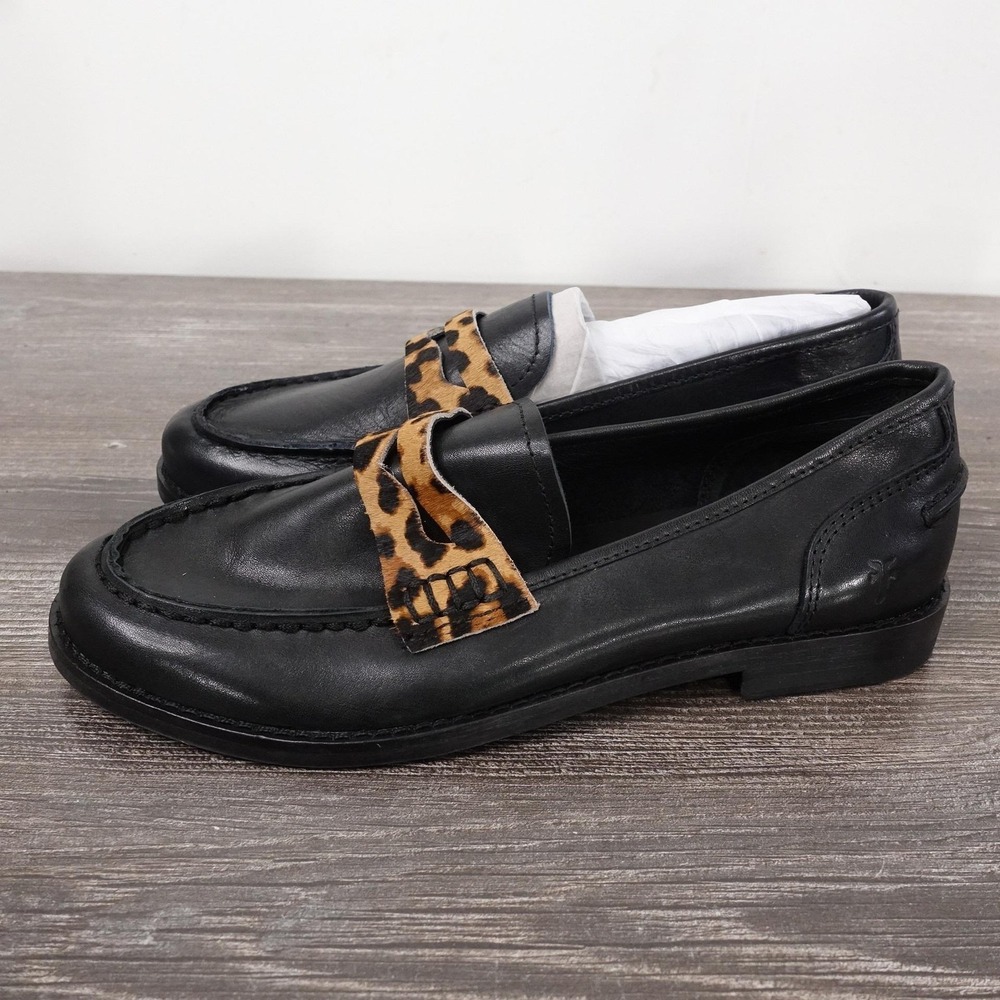 New! Frye Shoes‎ Womens Size 6 Black Frances Loafer Leopard Haircalf Flats - Picture 5 of 9